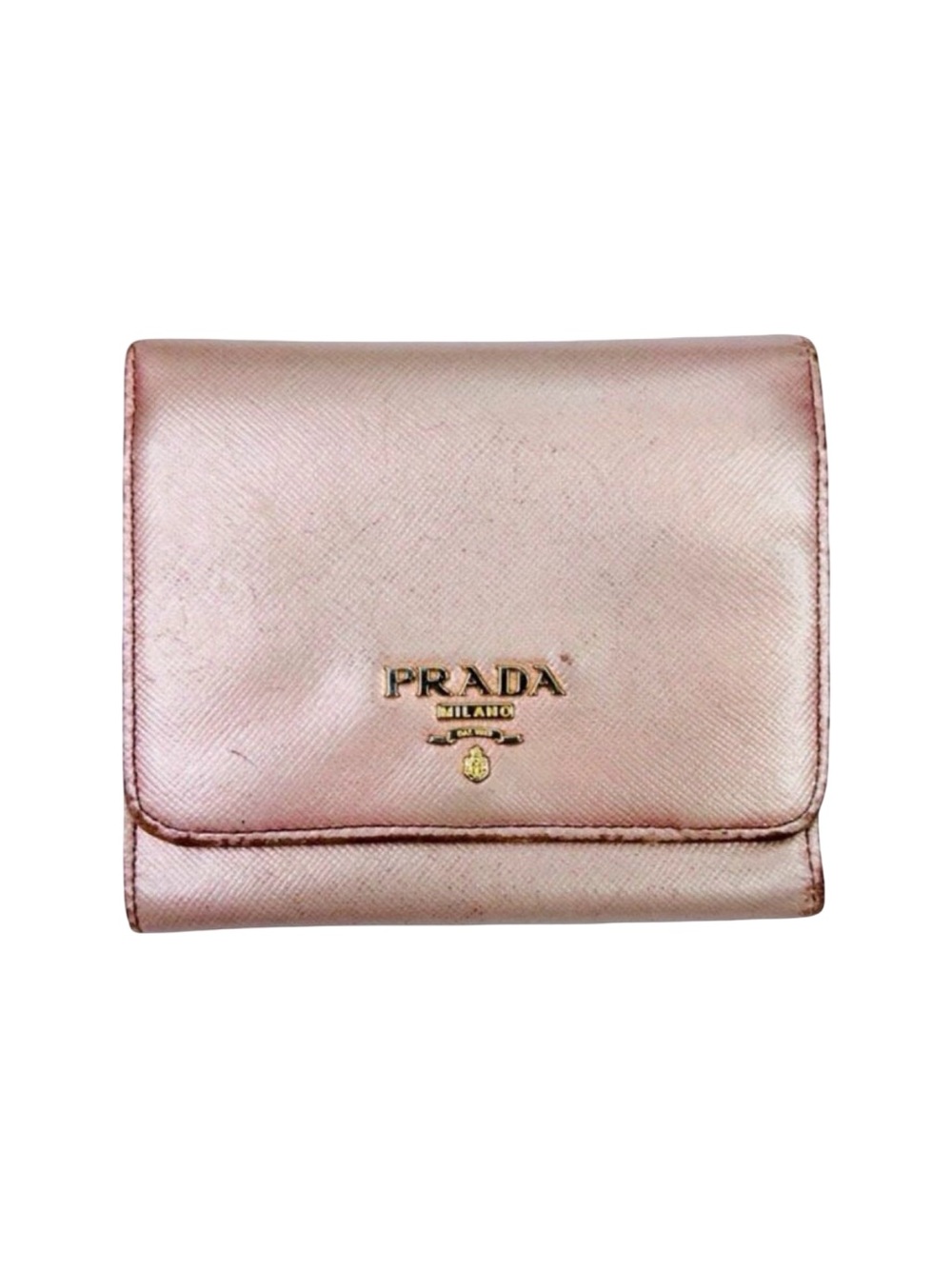 Prada Metallic Saffiano Leather Trifold Wallet - 4.5” x 4” x 0.75”